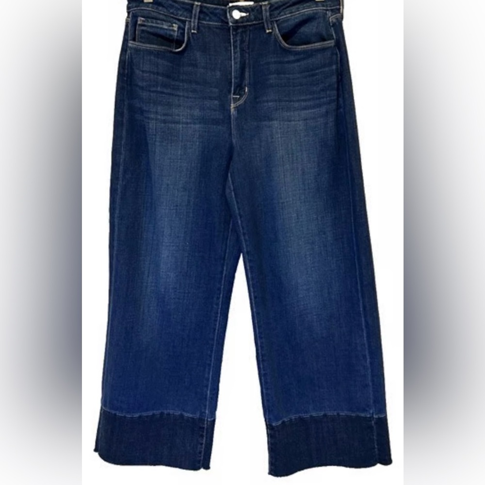 L’ Agence Whitney women’s high- rise wide leg raw hem Denim Jeans size 28